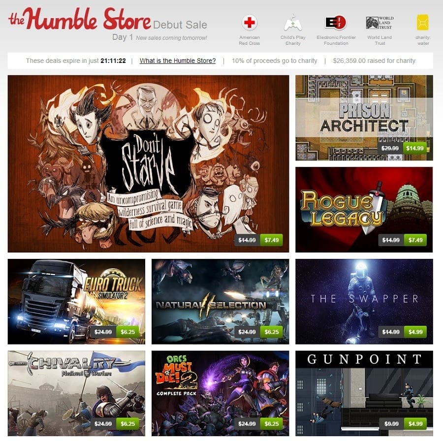 Humble Bundle digital game store featuring monthly subscription and charity bundle deals