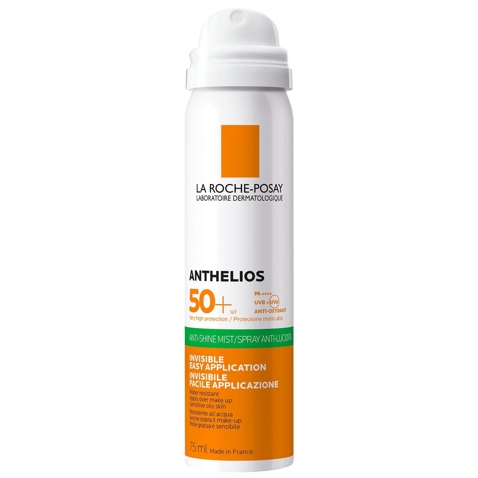 La Roche-Posay Anthelios SPF 50 plus sunscreen spray bottle dermatologist tested formula