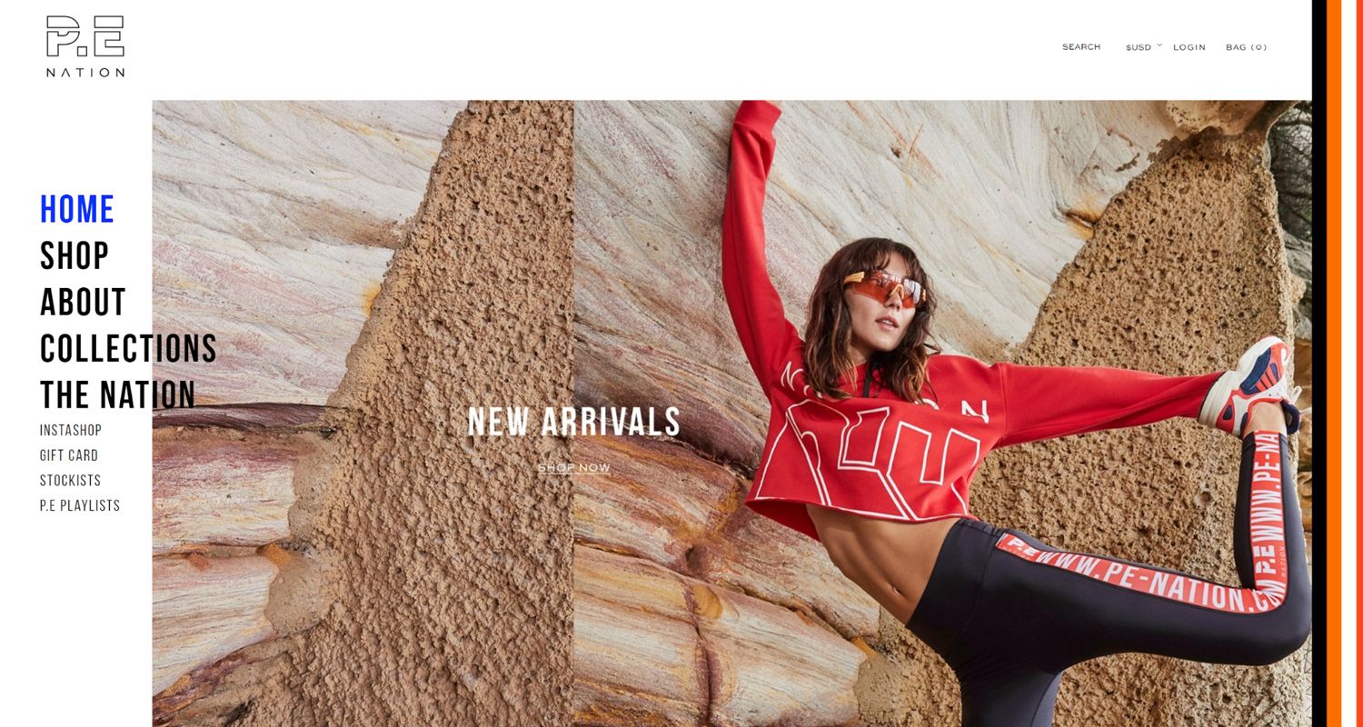 P.E Nation luxury athleisure leggings and activewear brand product display