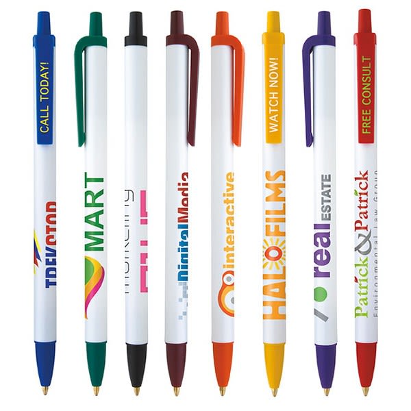 Custom imprinted promotional ballpoint pens bulk order with company branding setup