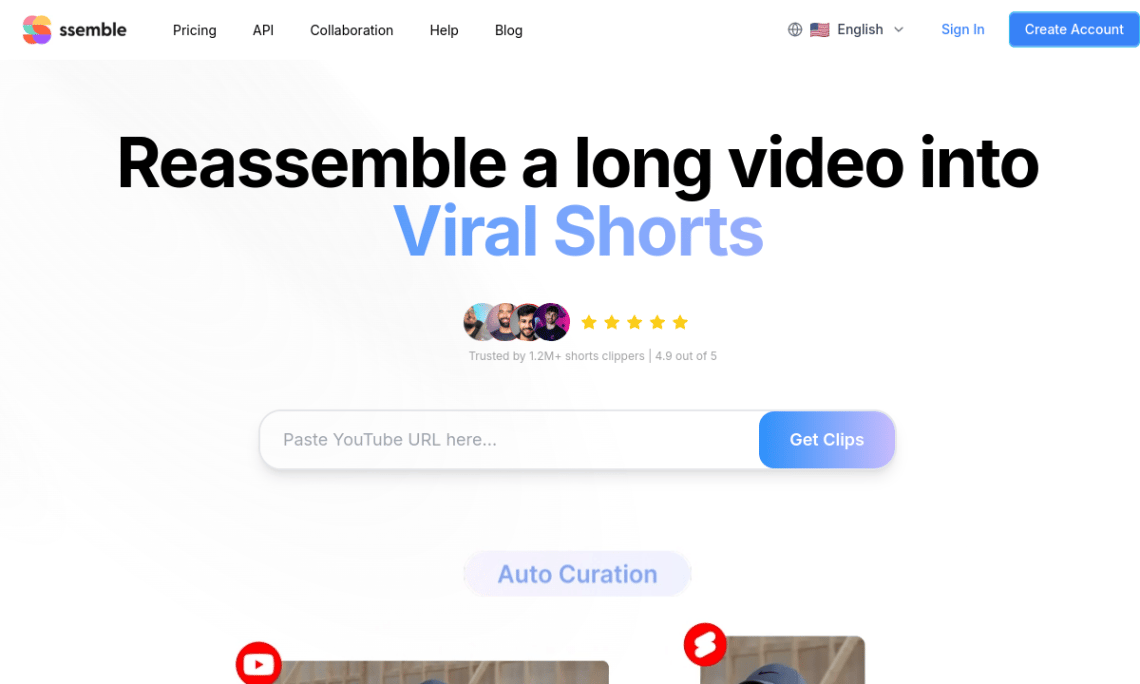 Ssemble AI video editing dashboard with AI-powered tools and project workspace overview