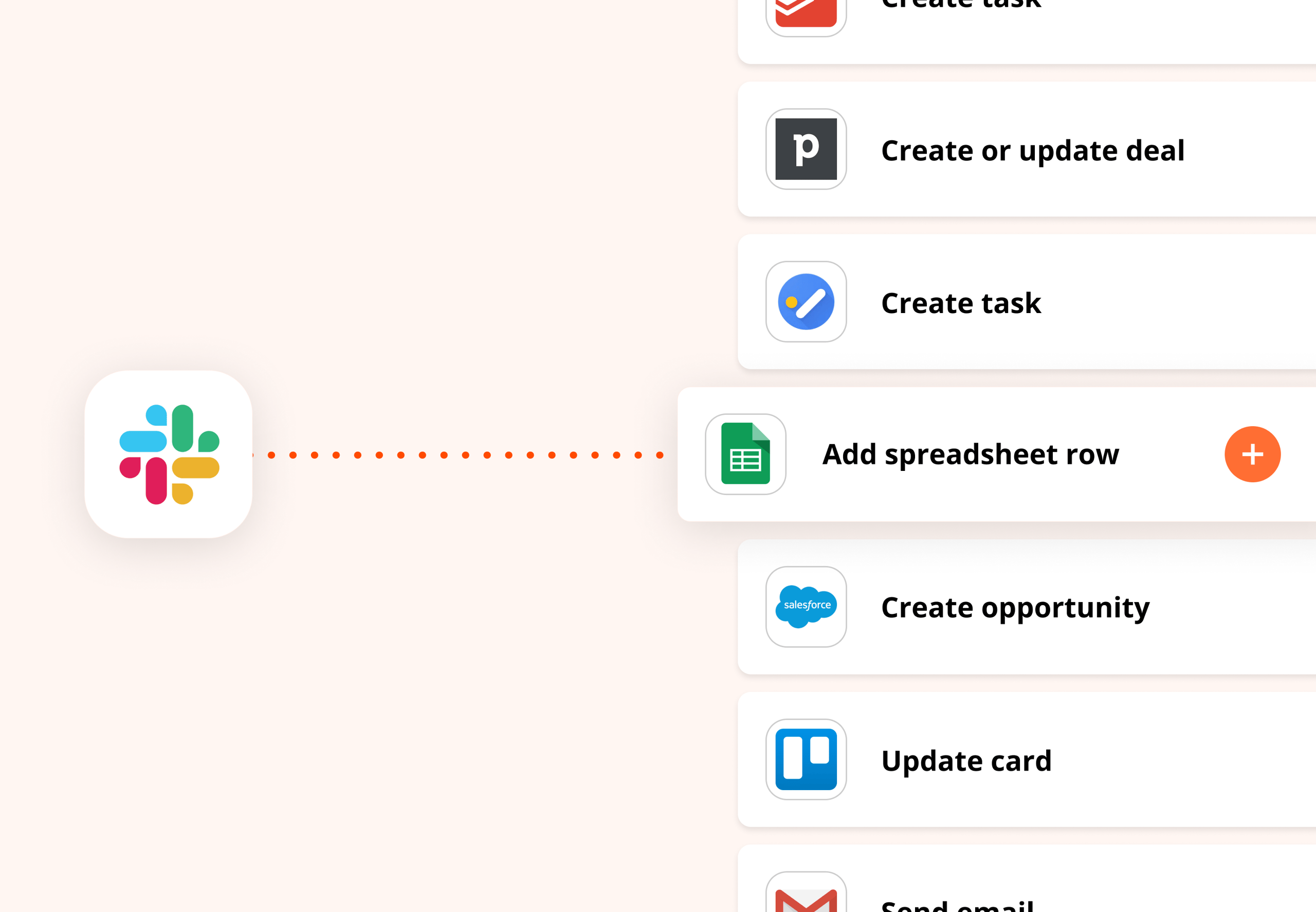 Zapier integration with Slack workflow builder showing automation connection setup interface