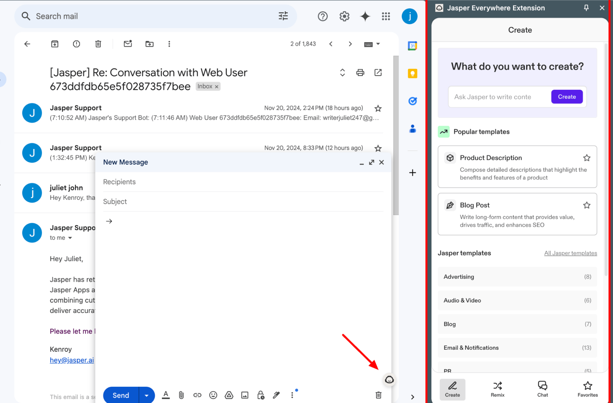 Jasper AI writing assistant dashboard interface for content creators and marketers