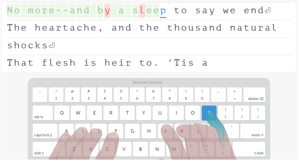 Typing.com free online typing tutor showing custom lesson interface for classrooms