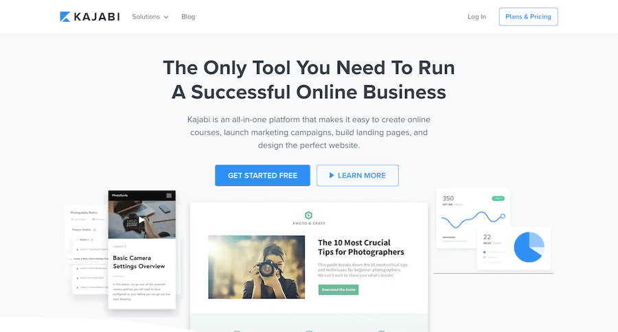 Kajabi premium all-in-one course creator platform dashboard with polished interface for established creators