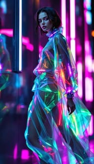 Iridescent color-shifting urban jacket showcasing holographic fabric similar to TheBlackPurple Chameleon design