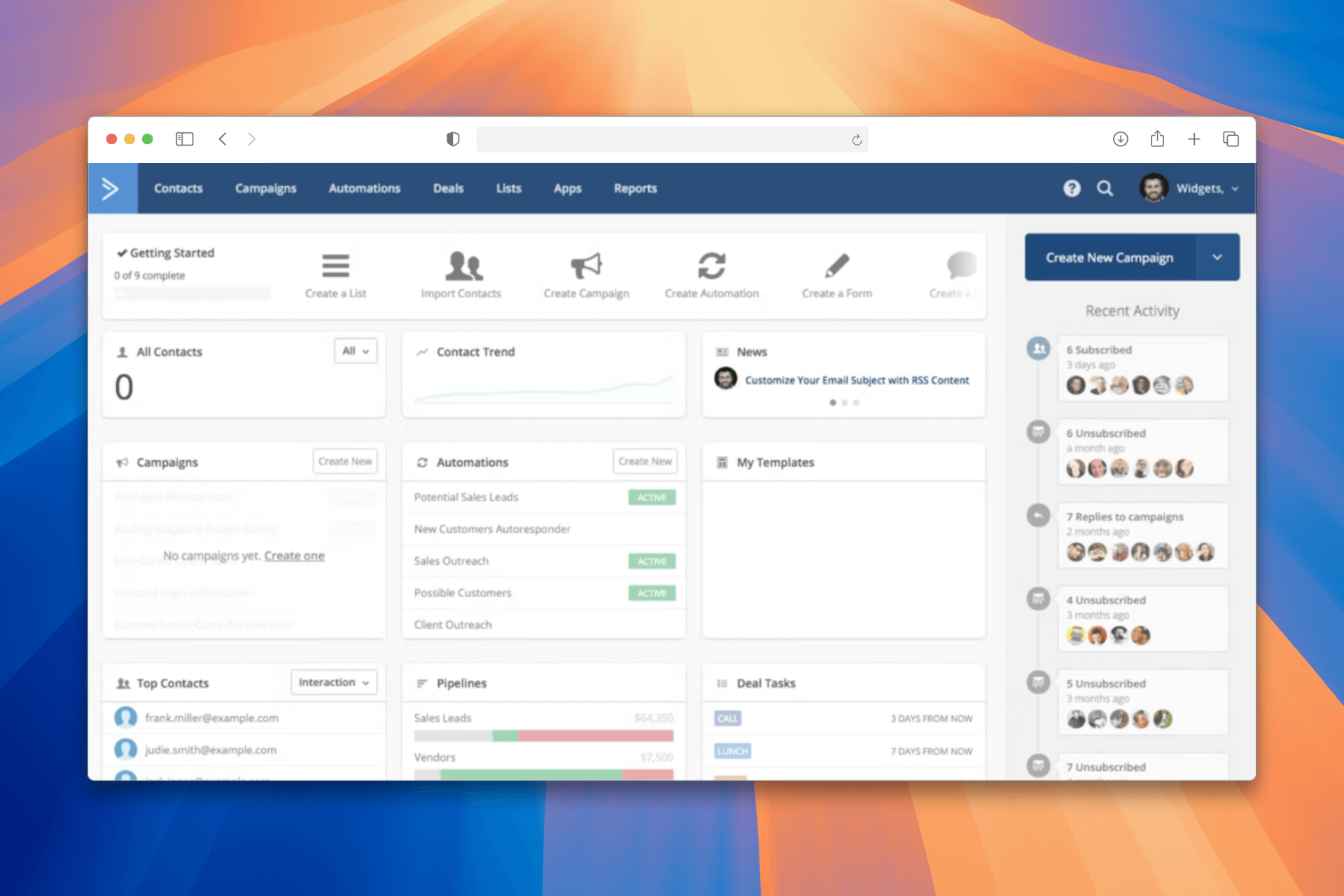 ActiveCampaign visual automation builder showing multi-path marketing workflow with email triggers