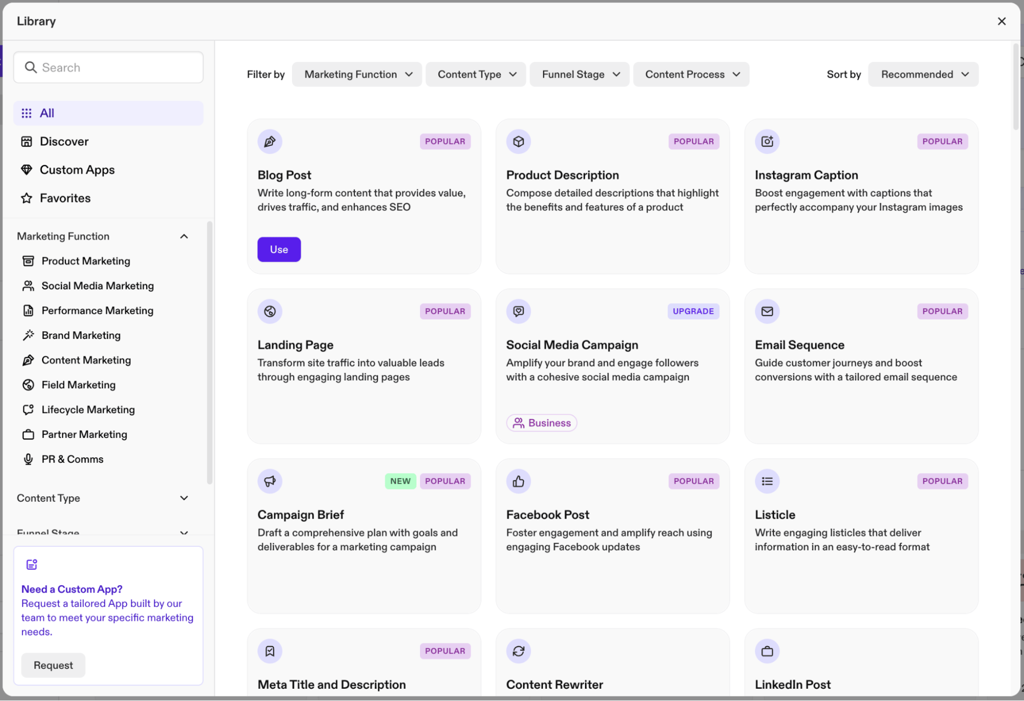 Jasper AI writing interface showing long-form content generation with brand voice customization options