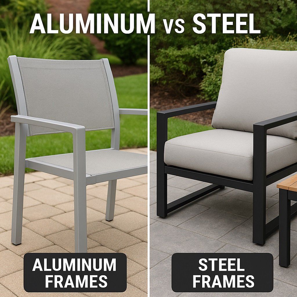 Aluminum vs steel frame outdoor furniture comparison showing durability difference for patio sets