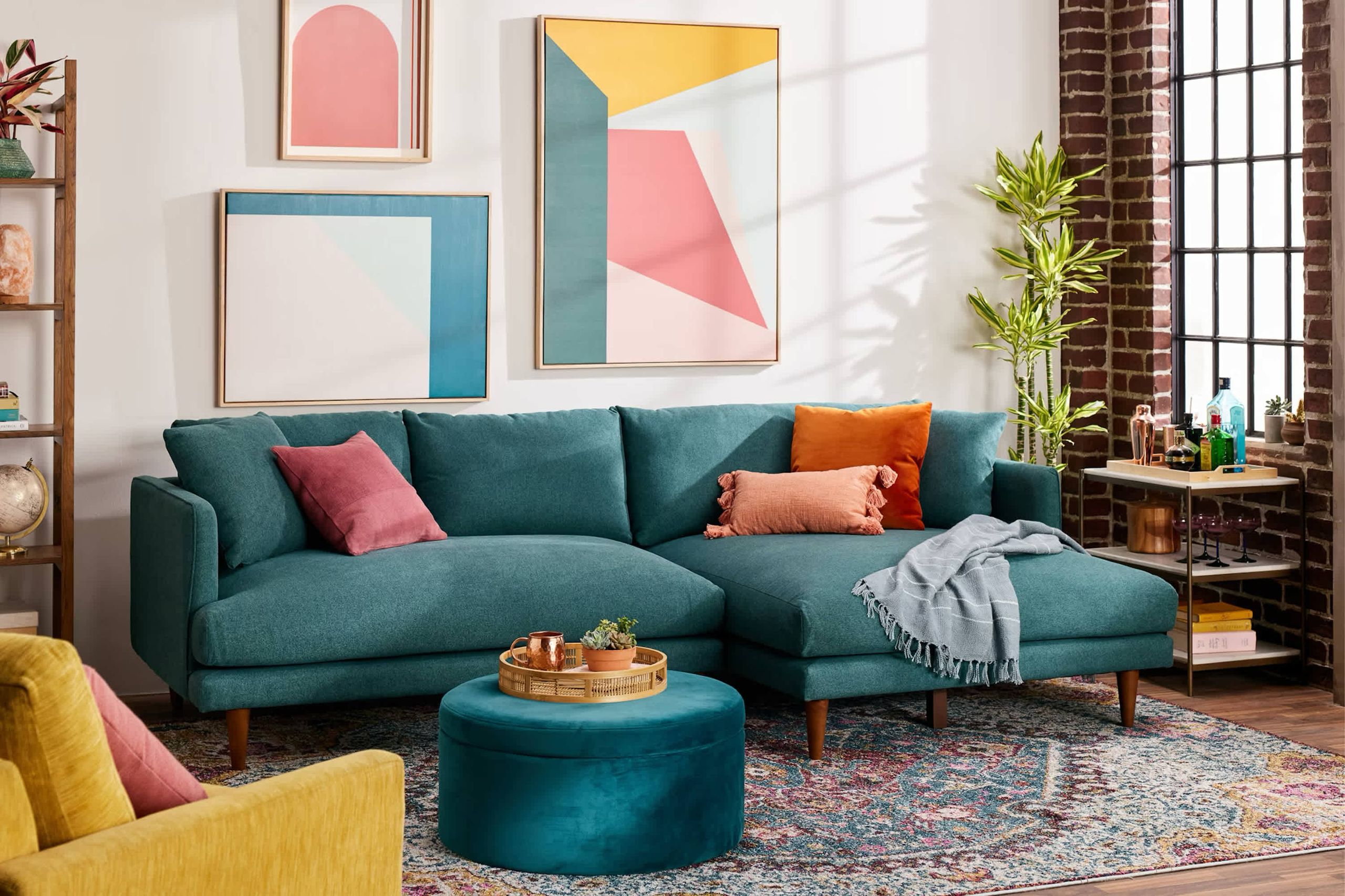 Tilly-Living Top Alternatives and Competitors: A Devil's Advocate Guide to a Safer Sofa Purchase -Joybird Lewis sectional sofa in custom colorful fabric demonstrating the brand's deep customization options-couponsscout.com