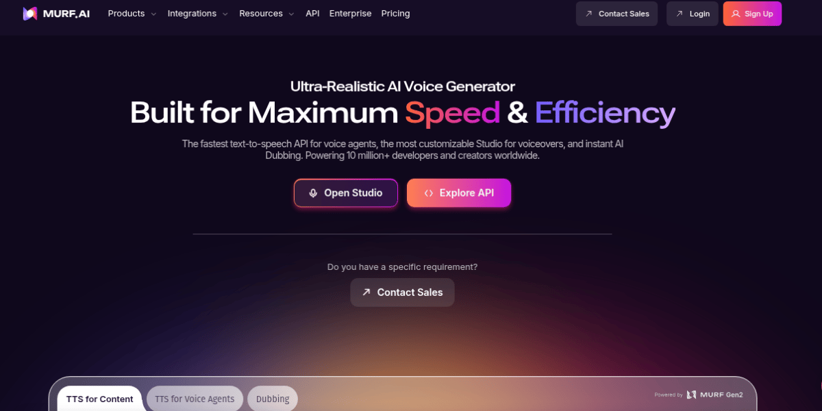 Murf AI voice generator studio interface with professional voiceover tools for business users