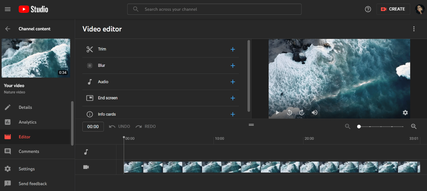 Veed.io online video editor interface showing timeline-based editing and template library