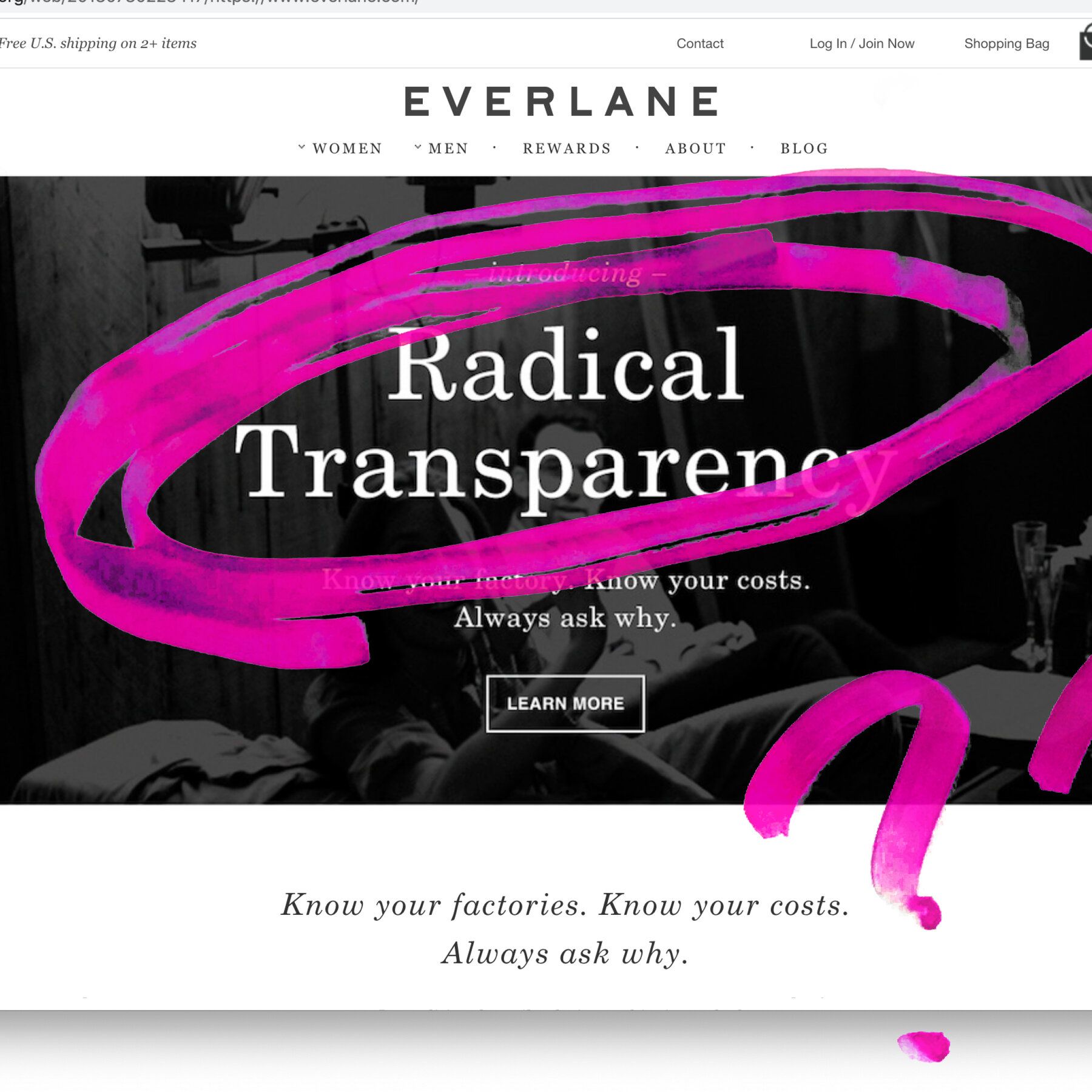 Everlane radical transparency clothing brand showing supply chain cost breakdown for ethical fashion