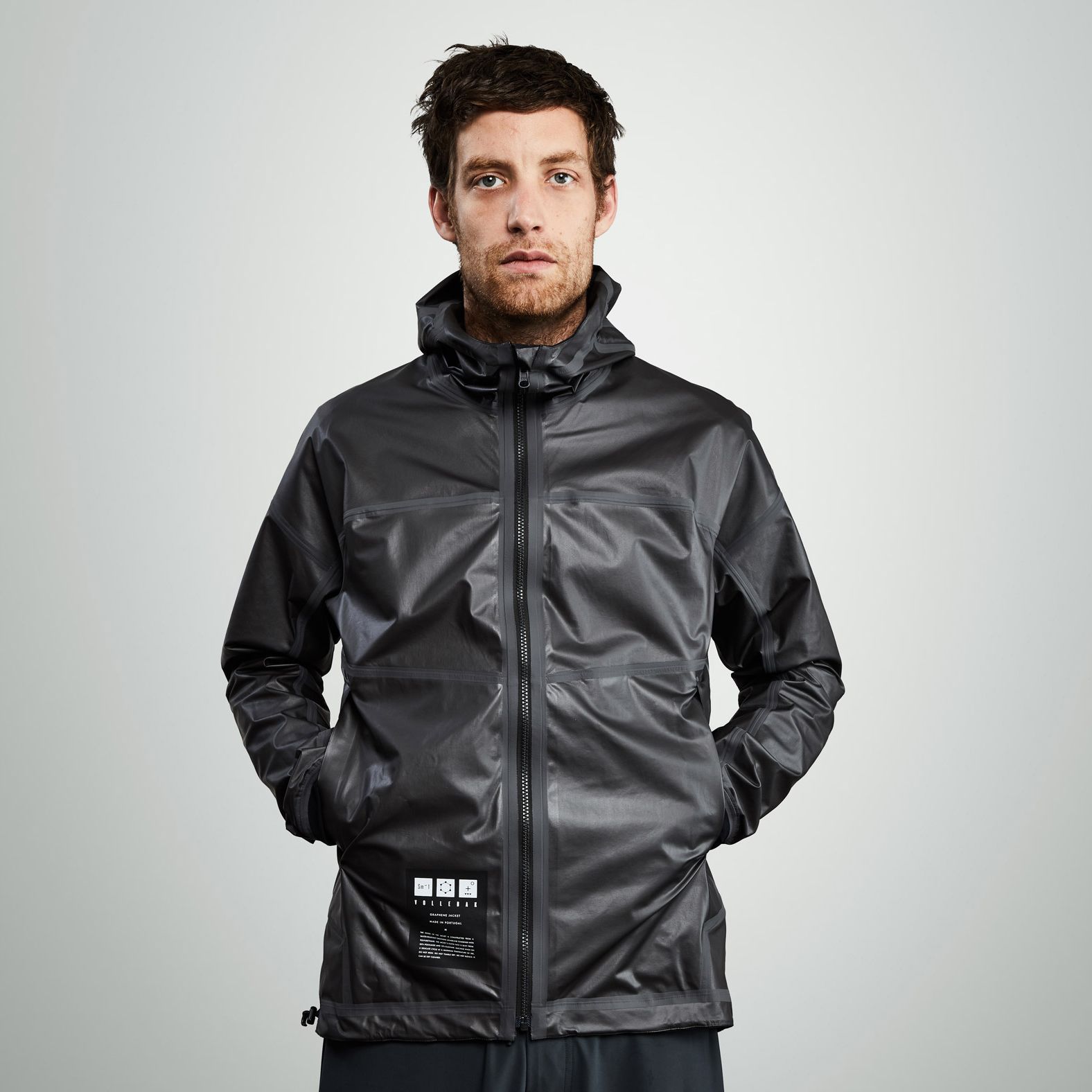 Vollebak graphene jacket displayed showing reversible design with metallic graphene-coated side