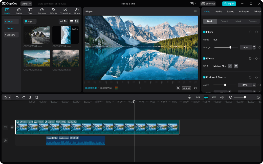 CapCut video editing interface showing timeline editor with free AI captions tool for social media creators