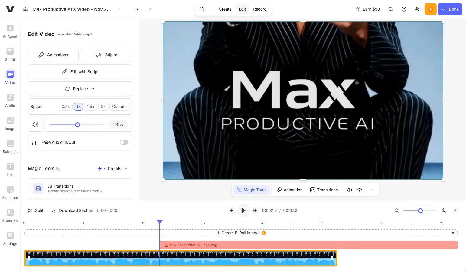 Veed.io browser-based video editor dashboard showing collaborative timeline editing and auto-captions