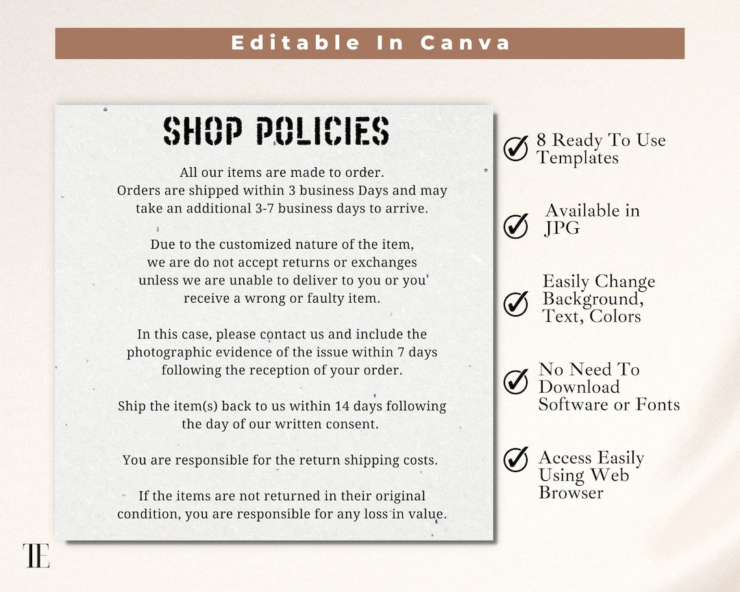 Ecommerce return and refund policy template document showing consumer protection guidelines for online shoppers