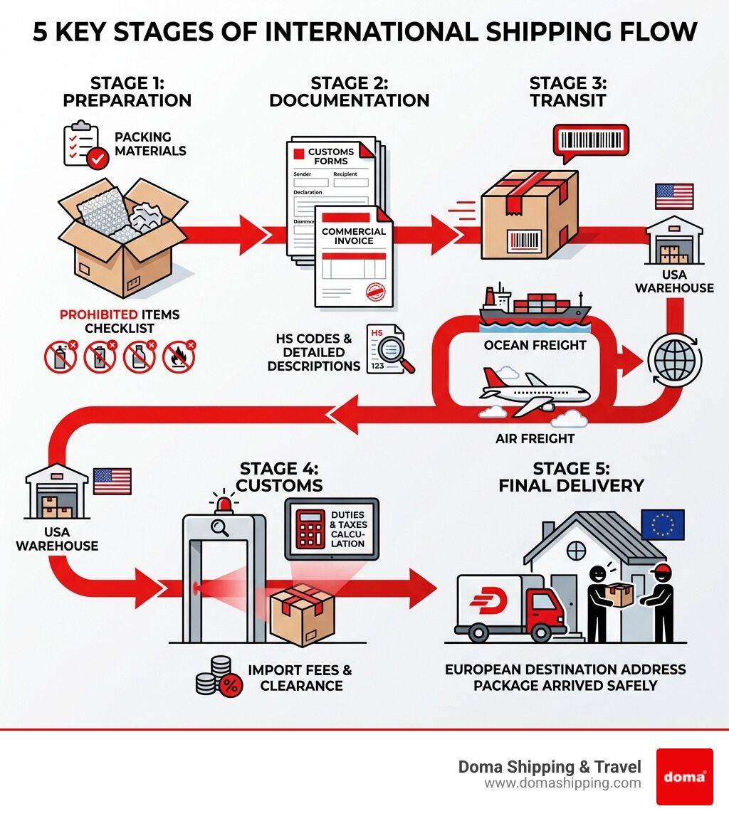 International package delivery and customs duties illustration showing global shipping cost factors for online orders