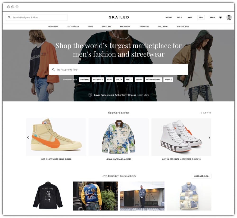 Grailed menswear streetwear resale platform showcasing global high-value fashion marketplace