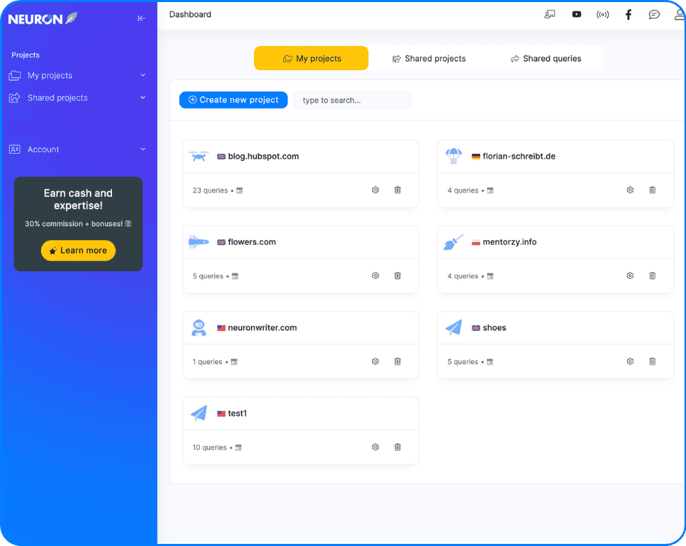 NeuronWriter content optimization platform features dashboard with semantic SEO recommendations