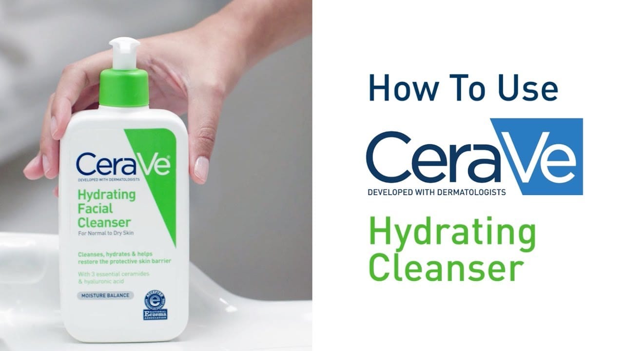 CeraVe Hydrating Facial Cleanser bottle with ceramides and hyaluronic acid for sensitive dry skin