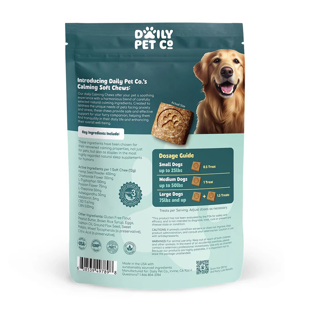 Daily Pet Co calming dog chews jar product packaging Australian brand