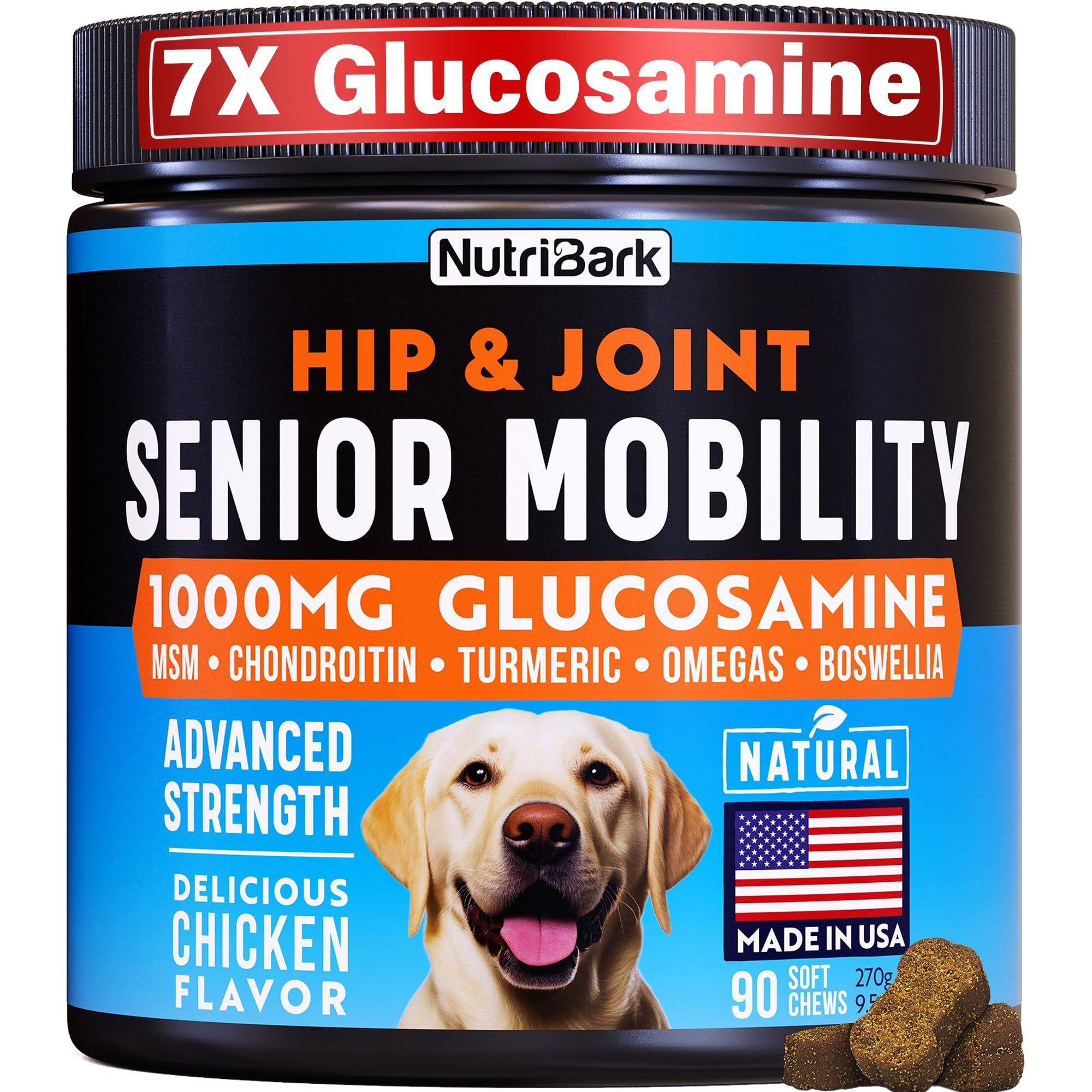 Glucosamine chondroitin hip and joint supplement chews for senior dogs