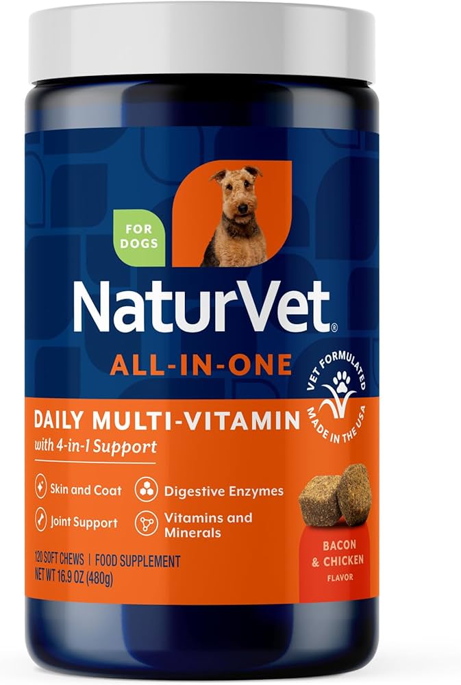 NaturVet All-in-One dog supplement soft chews bottle for joint and digestive support