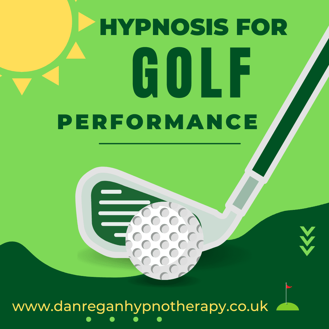 Sports performance hypnosis session illustration showing focus and mental training for golf athletes