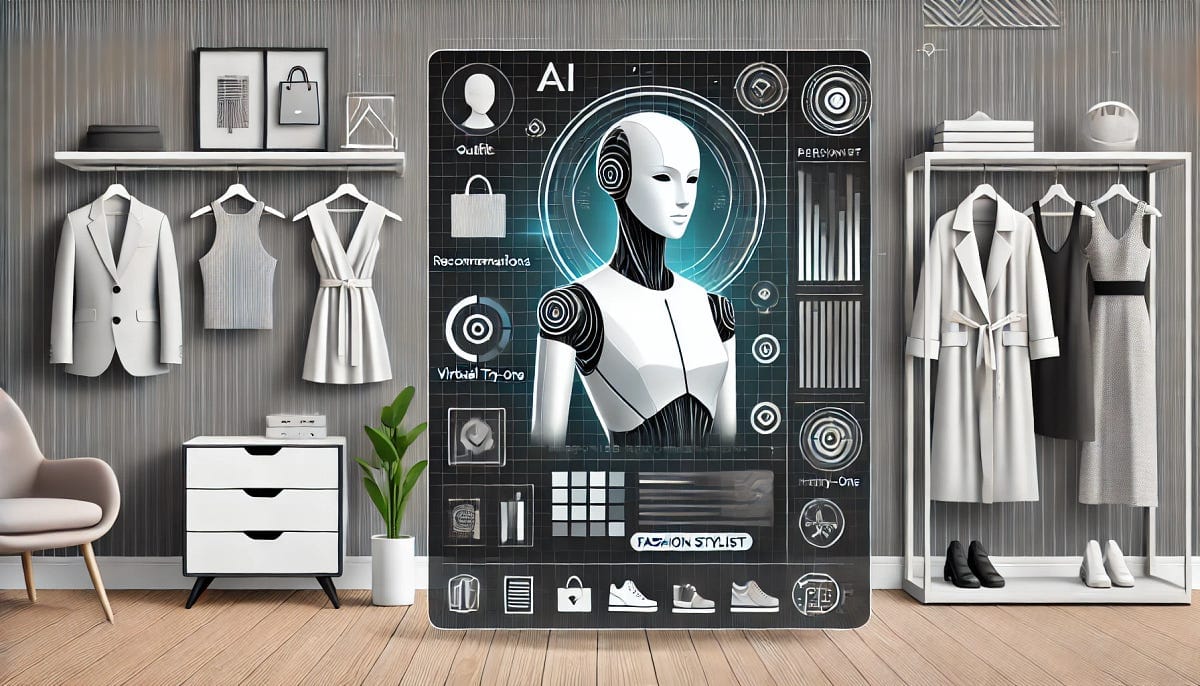 AI-powered personalized fashion stylist interface displaying algorithmic clothing recommendations for online shoppers