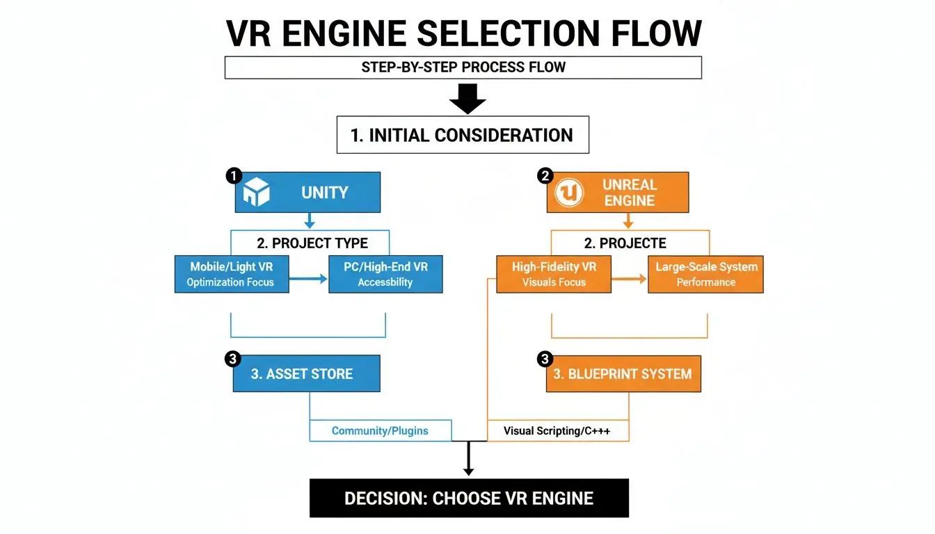 VR development workflow diagram showing Unity Unreal Engine integration with haptic devices