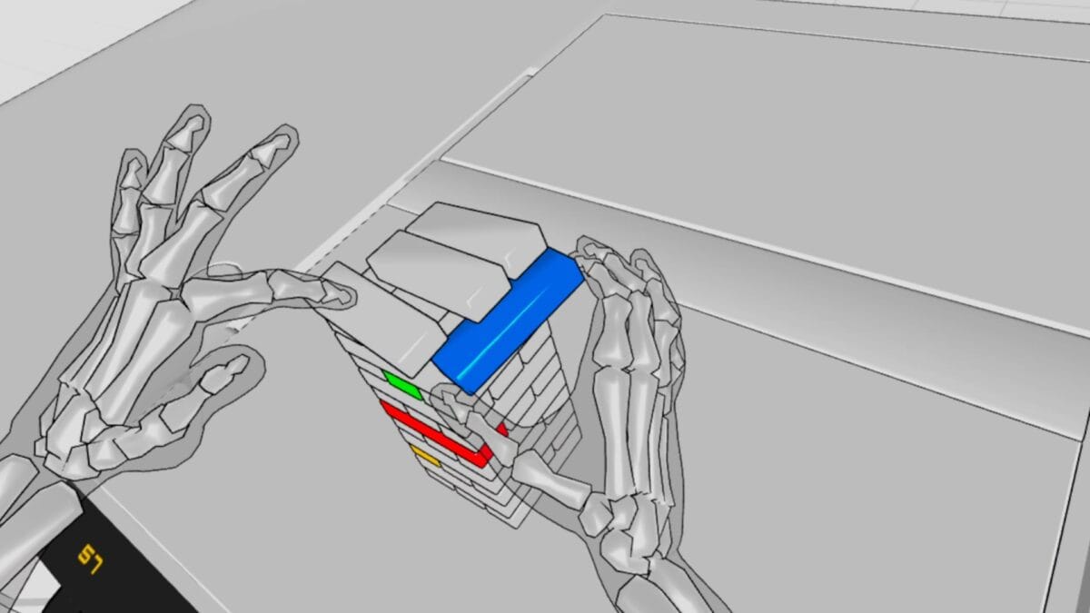 Meta Quest 3 headset showing built-in controller-free hand tracking demonstration