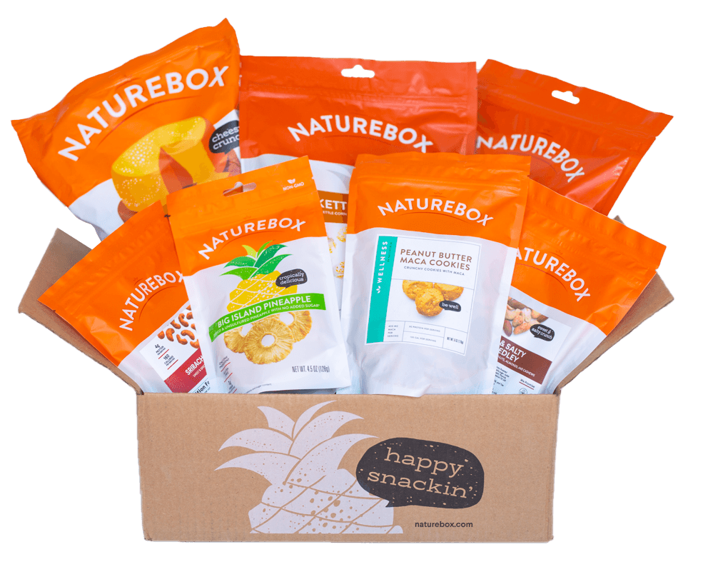 NatureBox healthy snack subscription delivery service showing customizable pantry snacks