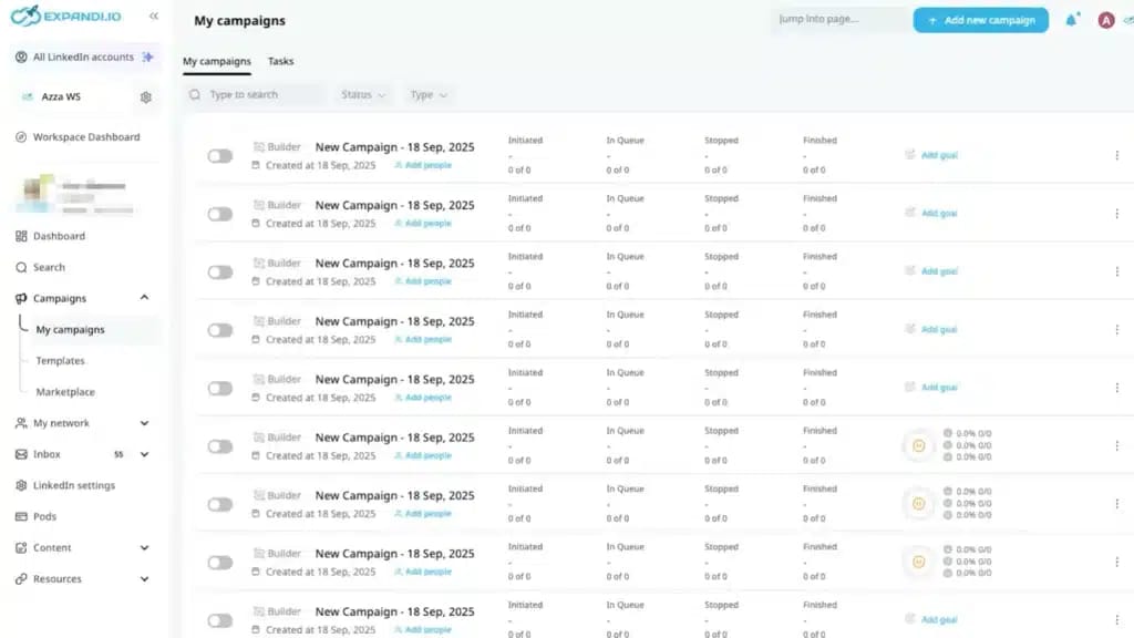 Expandi LinkedIn automation tool dashboard showing campaign analytics and outreach features for agencies