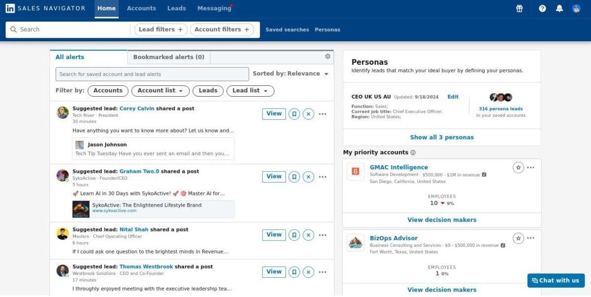 LinkedIn Sales Navigator interface used alongside Expandi for B2B prospecting and lead targeting
