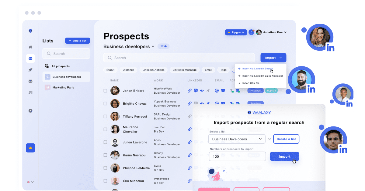 Waalaxy LinkedIn automation tool homepage showing freemium plan and beginner-friendly outreach features
