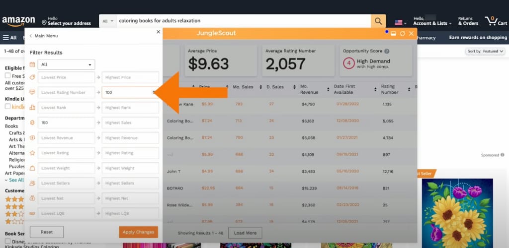 Jungle Scout Amazon FBA product research dashboard showing opportunity finder and product database features