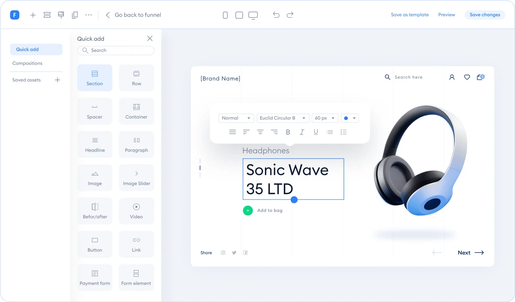 Funnelish e-commerce funnel builder homepage showing platform interface for high-scaling online stores
