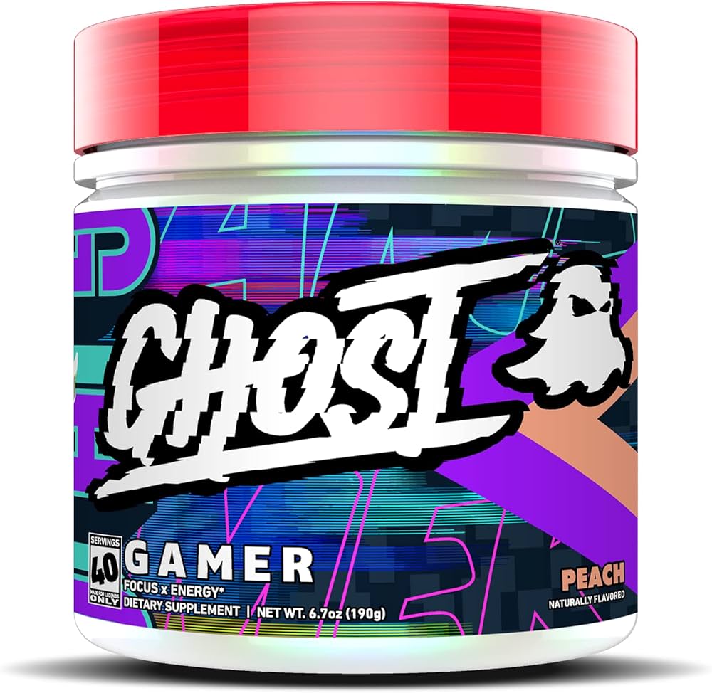 Ghost Gamer energy and focus support formula peach nootropics natural caffeine supplement tub