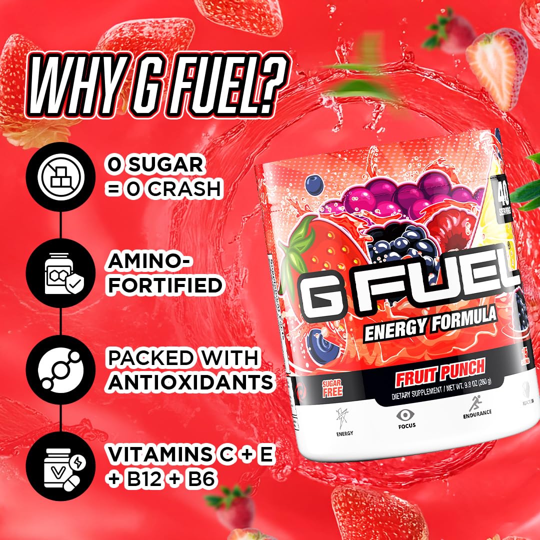 G Fuel Fruit Punch energy drink powder tub for gaming with 40 servings
