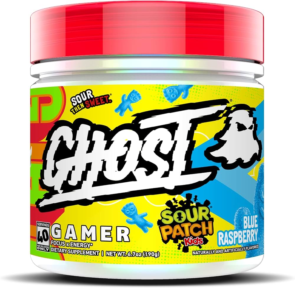 Ghost Gamer Sour Patch Kids Blue Raspberry energy and focus formula tub 40 servings