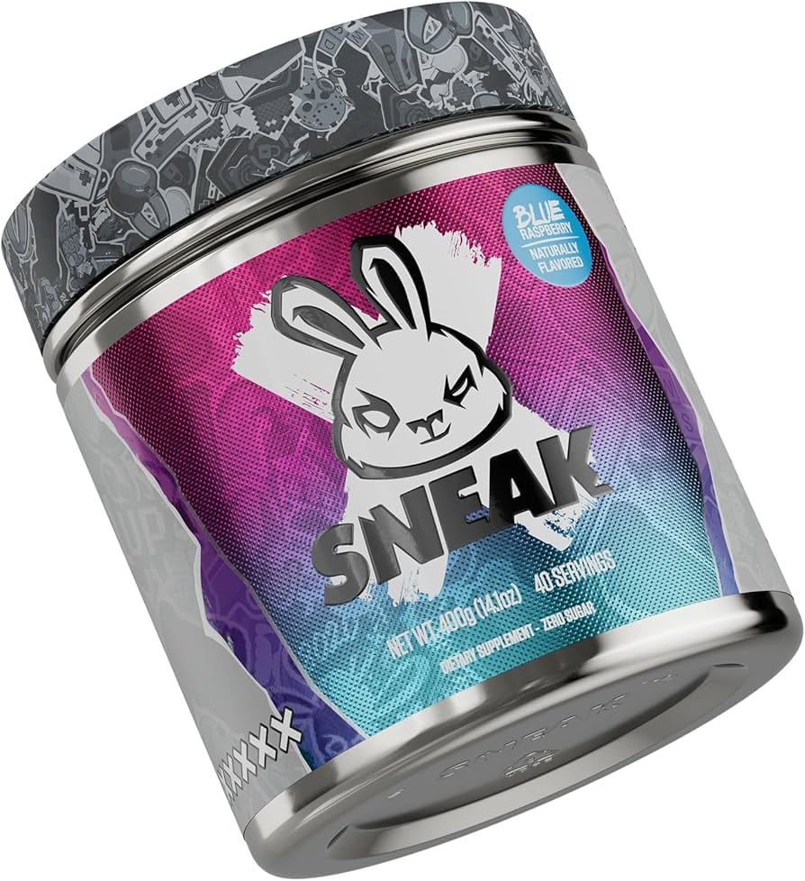 Sneak Energy Blue Raspberry powder tub natural caffeine and focus nootropics