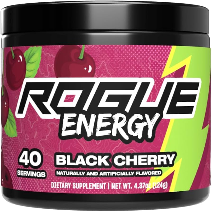Rogue Energy gaming drink powder tub with caffeine and vitamins for mental focus