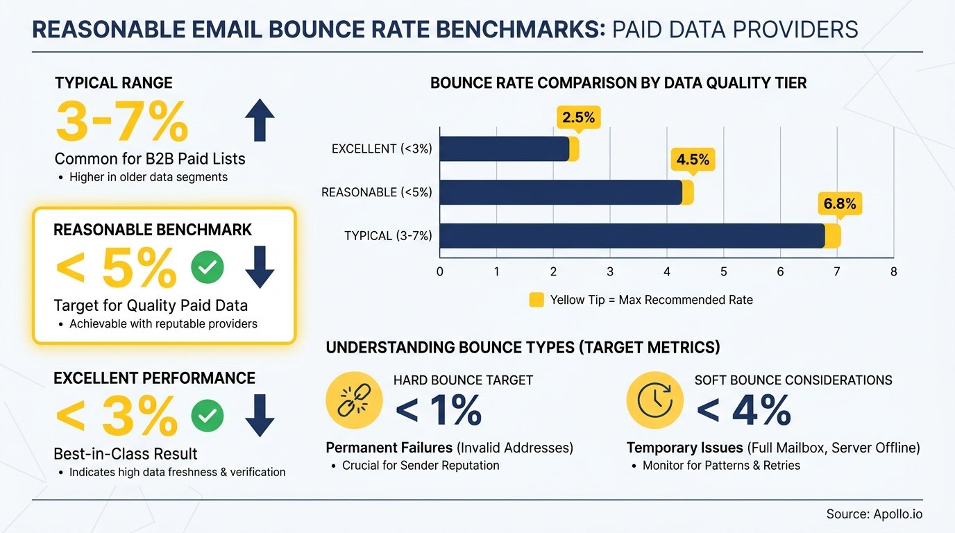 Email bounce rate benchmarks chart for paid B2B data providers showing accuracy comparison