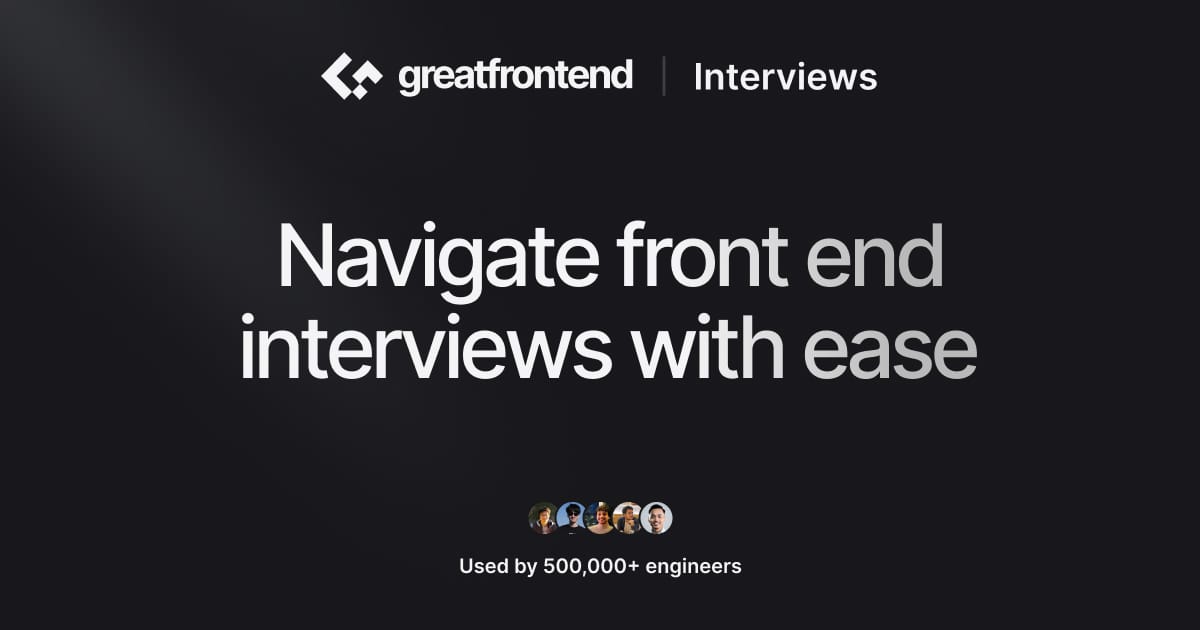 Greatfrontend platform homepage showing interview preparation modules for frontend engineers