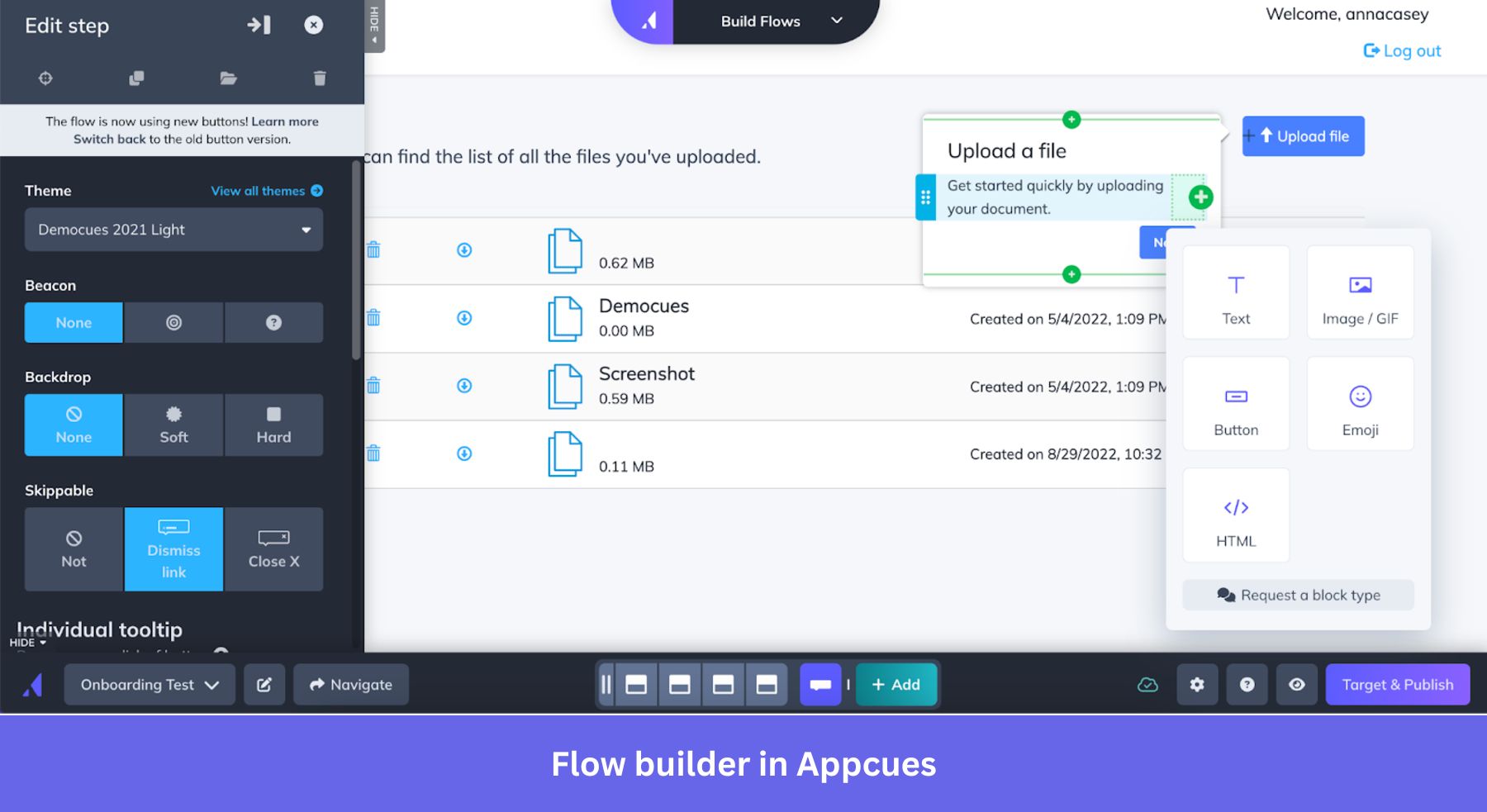 Appcues user onboarding software platform overview with in-app flows builder