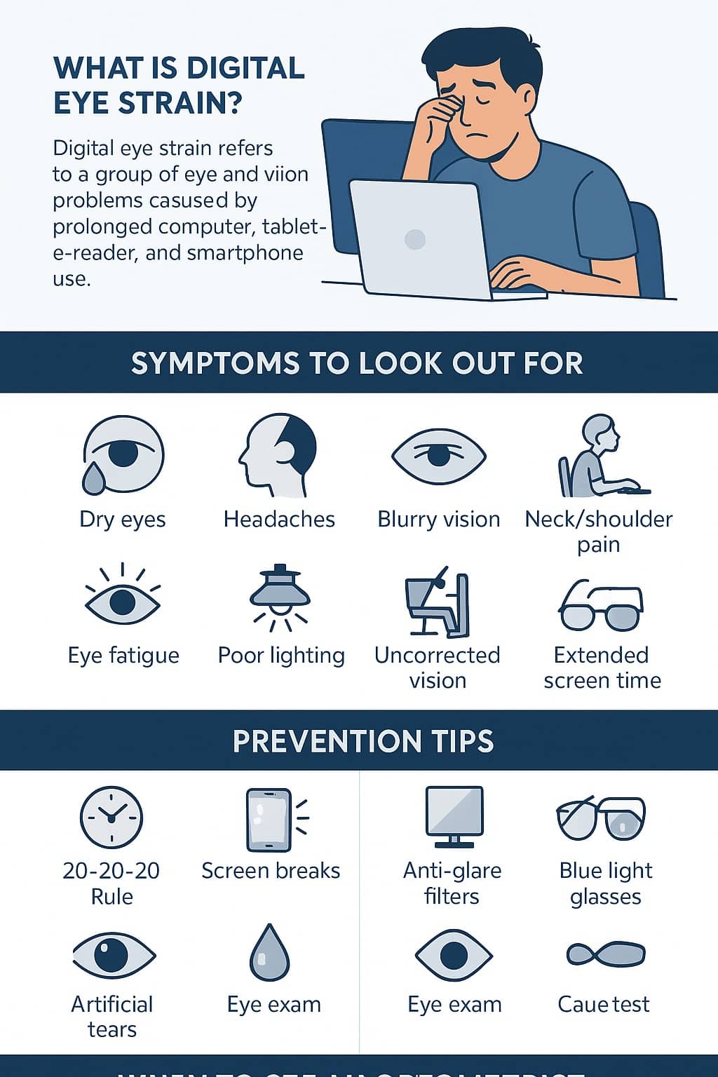 Person experiencing digital eye strain and fatigue from prolonged computer screen use