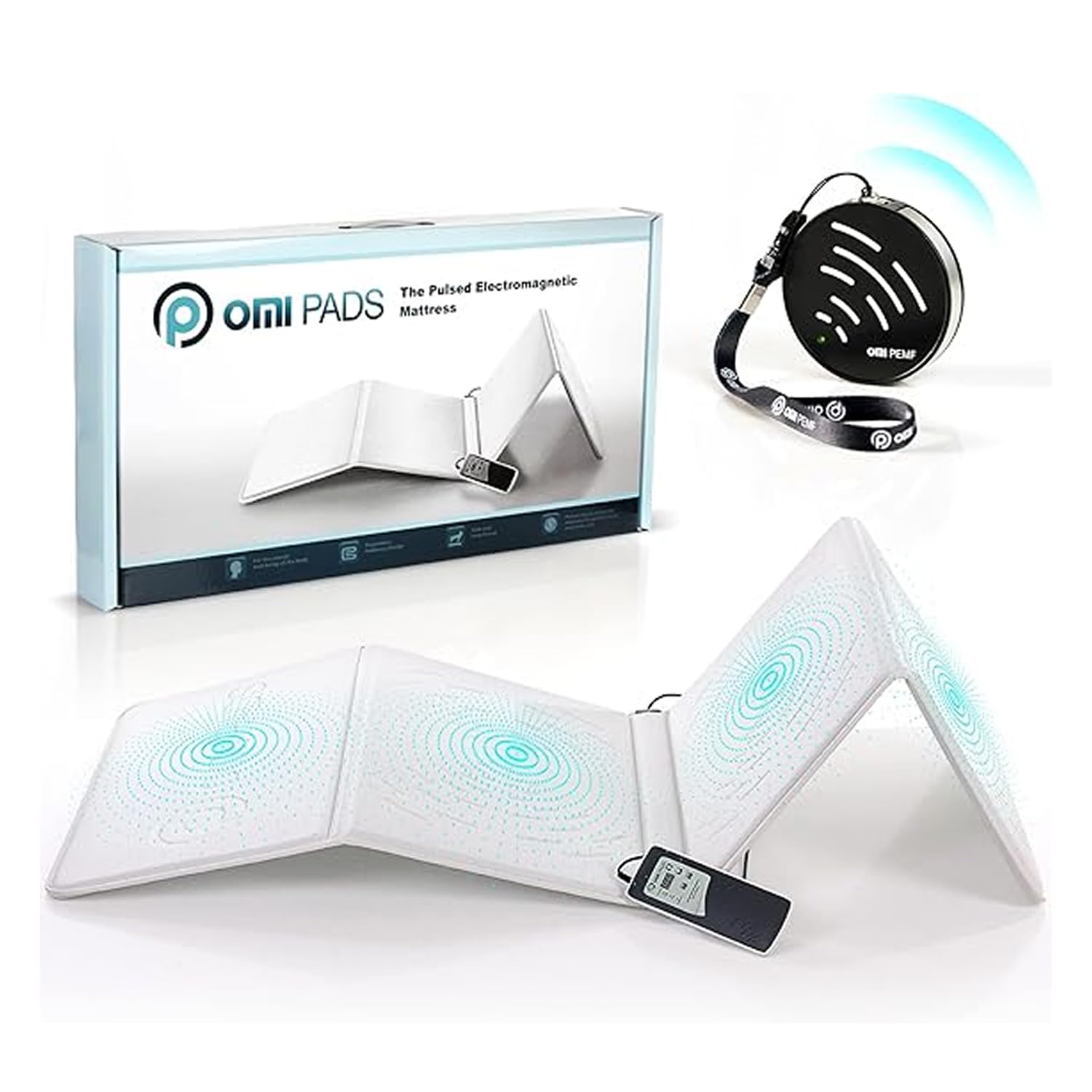 OMI PEMF full body mat with controller and portable medallion device for travel wellness routines
