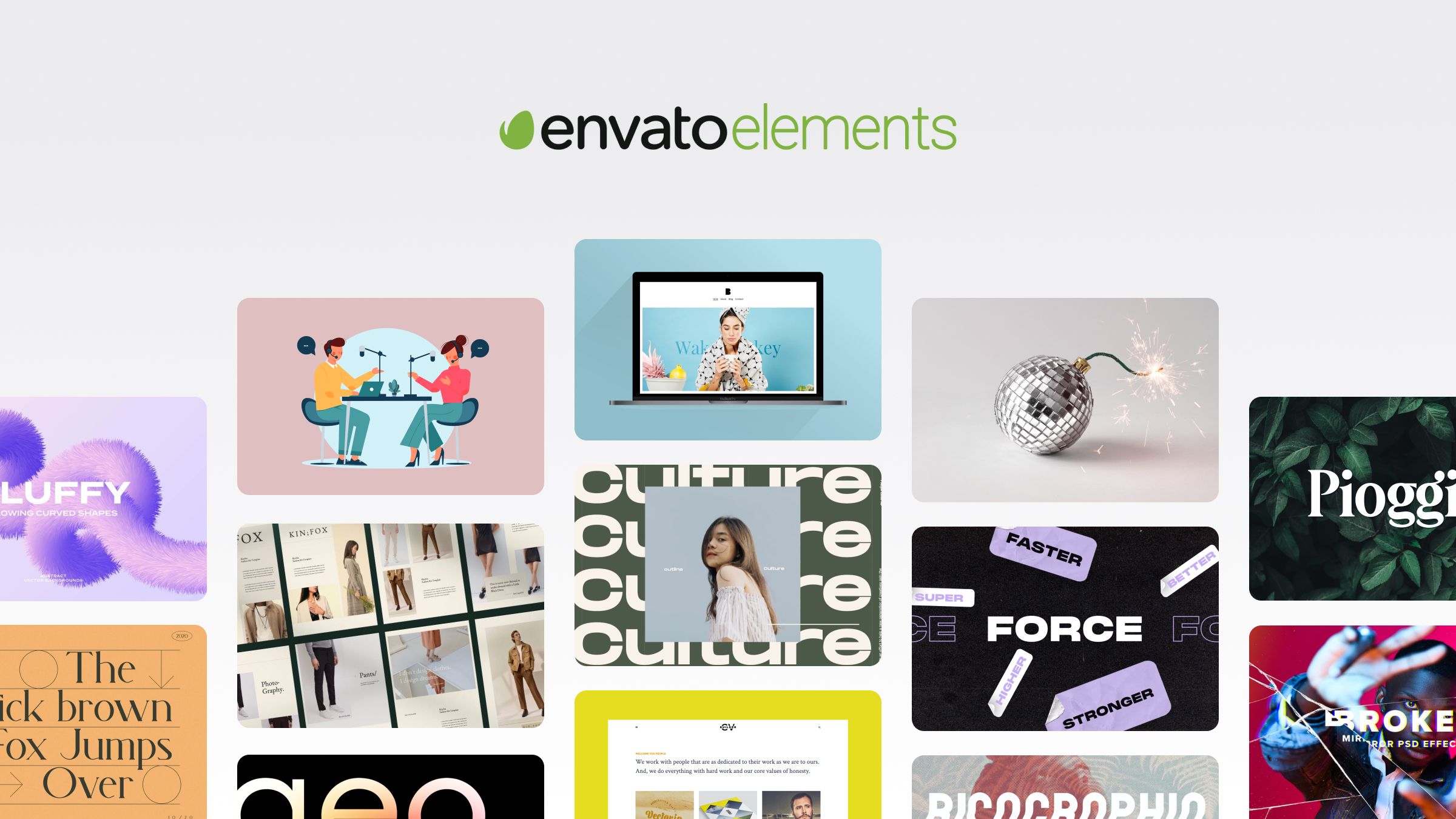 Envato Elements unlimited creative subscription showing varied digital asset categories for designers