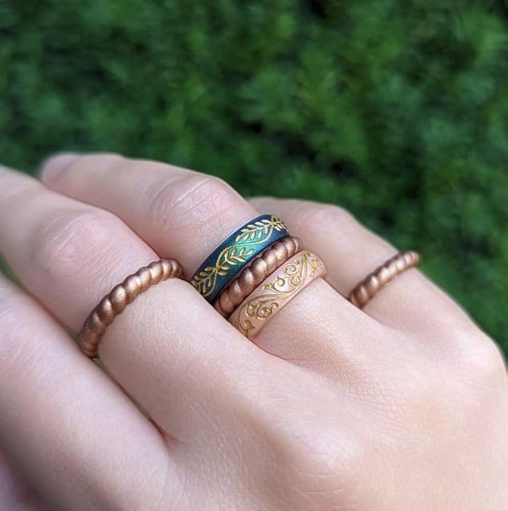 Knot Theory antique gold thin stackable braided silicone wedding ring 2mm slim band